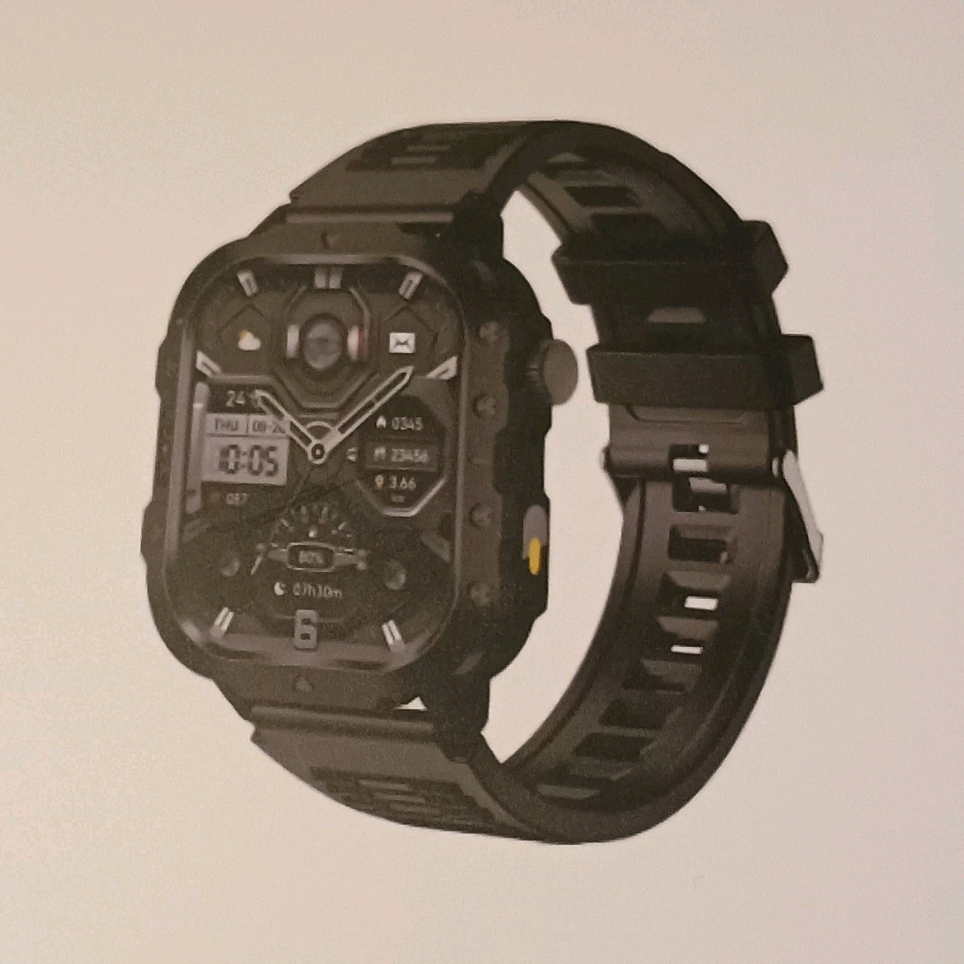 PLEIVO Smart Watch Black Case Brown Silicone Band Android iOS Compatible
