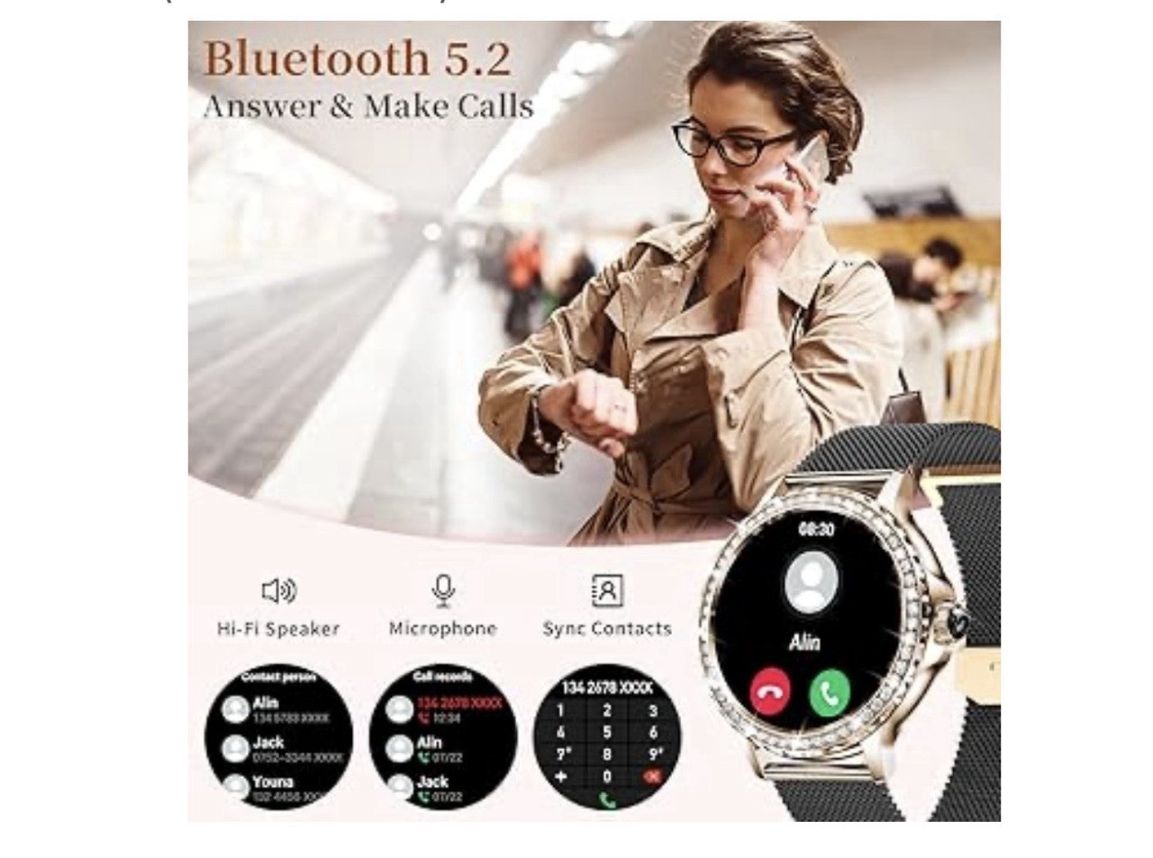 Smart Watches for Women (Answer/Make Calls), 1.3″ Fitness Tracker