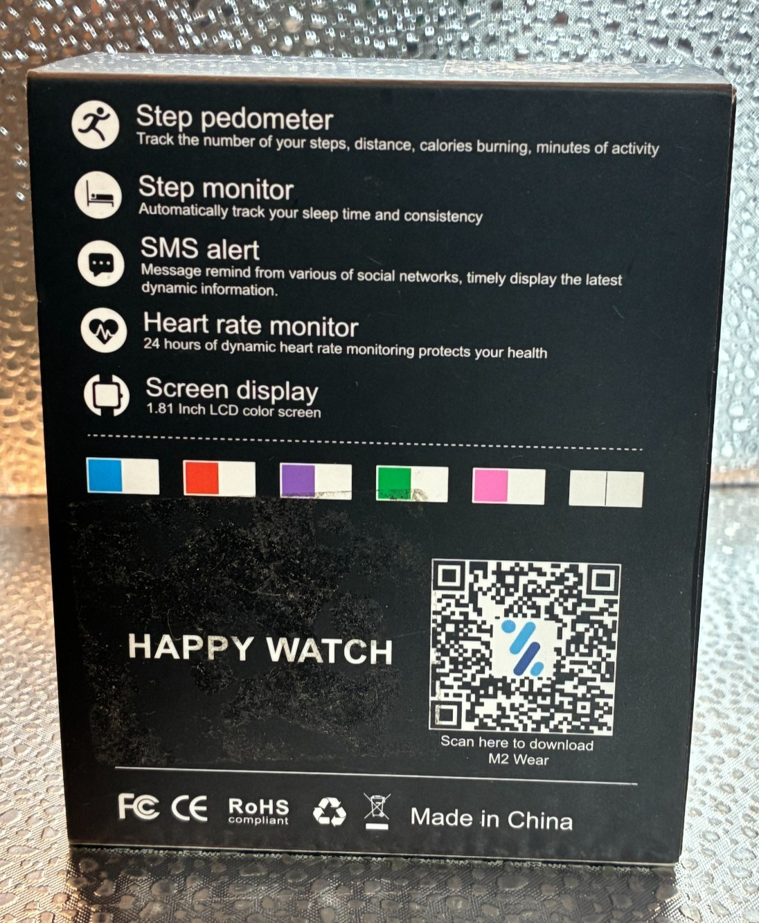 Happy Watch Black Smart Watch Sleep Monitor and Heart Rate Monitoring 1.81″ LCD