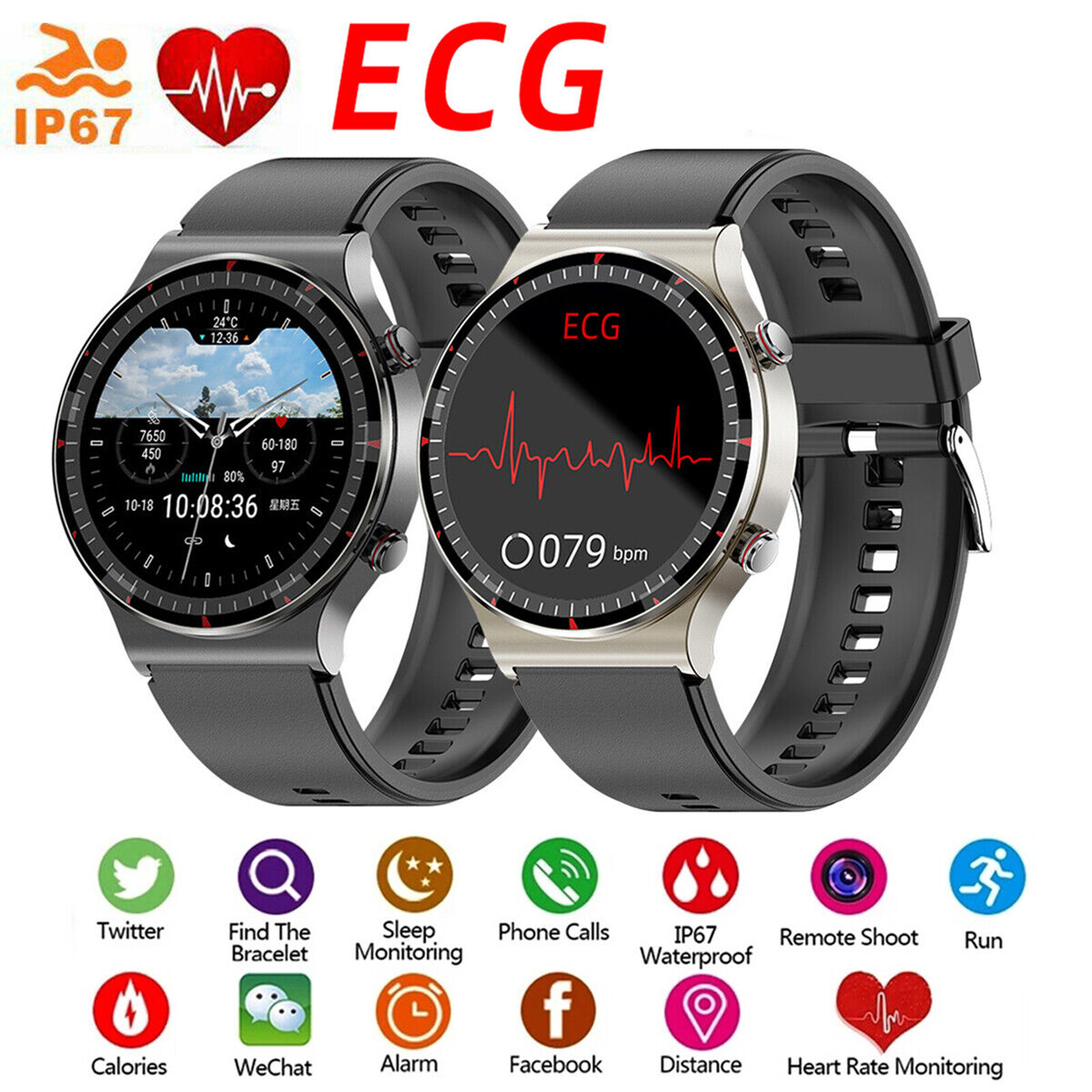Smart Watch ECG Heart Rate Blood Oxygen Sleep Health Monitor Activity Tracker