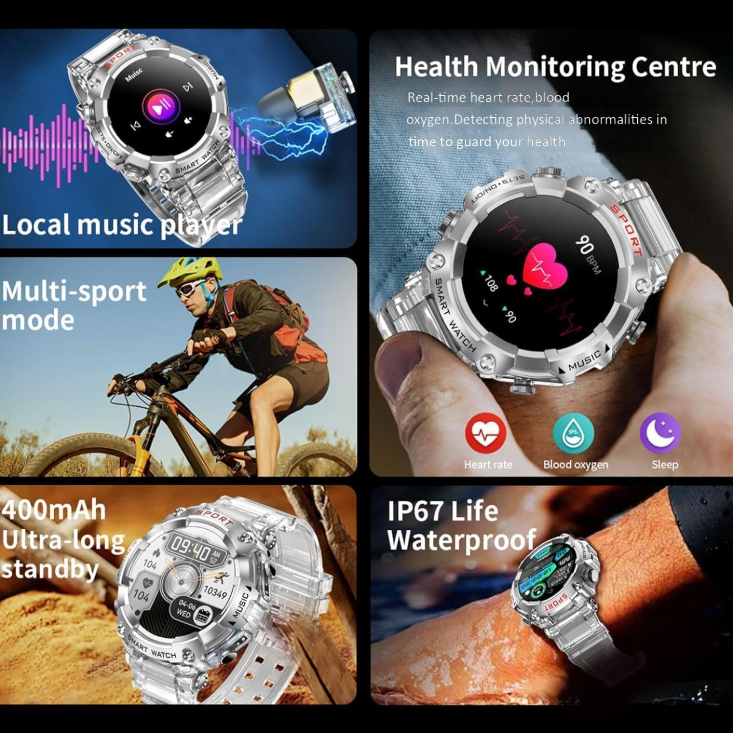Smart Watch with Earbuds for Women Men,1.52″ HD Touch Screen & Bluetooth Call (M