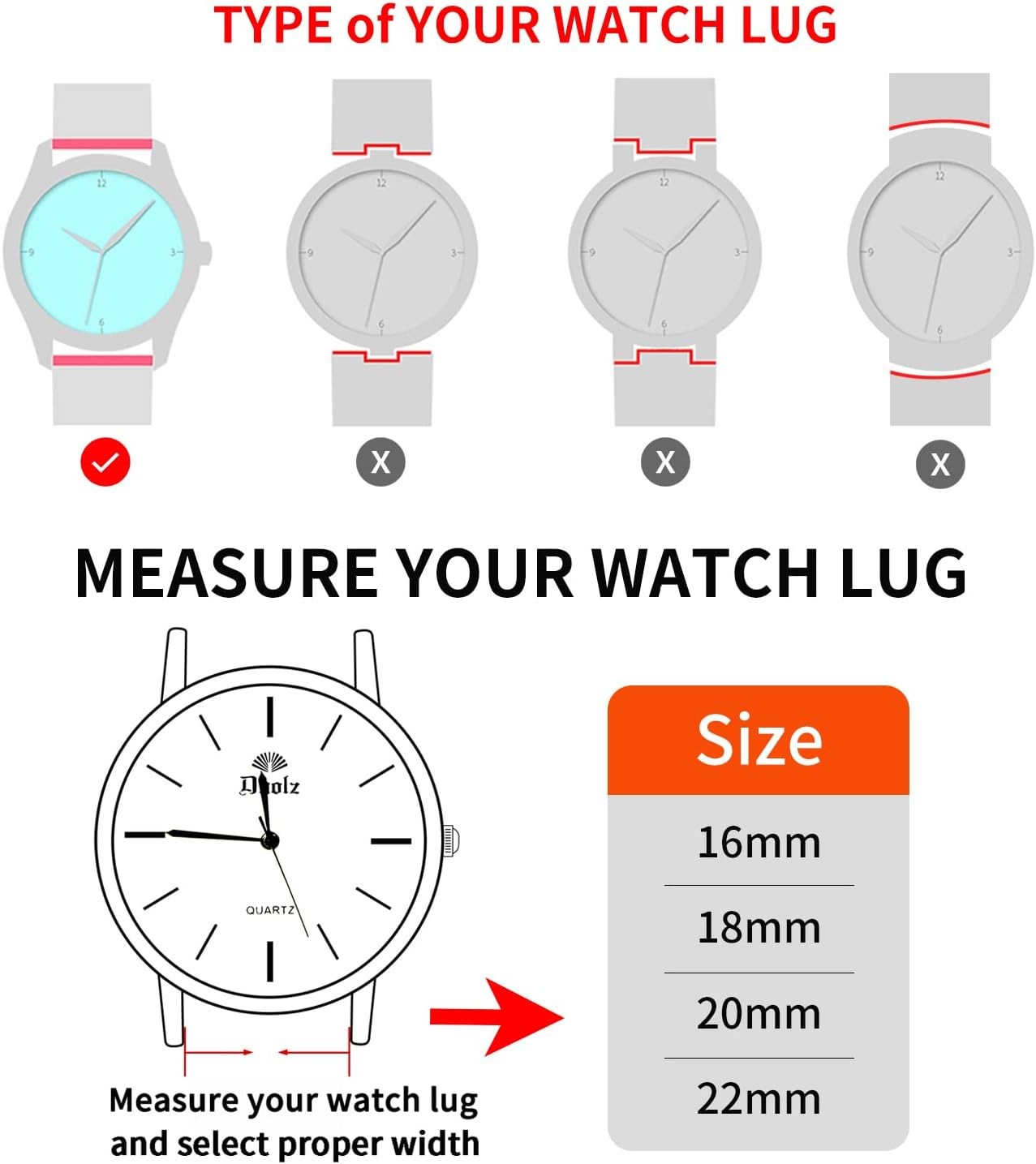 Leather Strap Compatible with 14mm 16mm 18mm 20mm Smart Watches Quick Release
