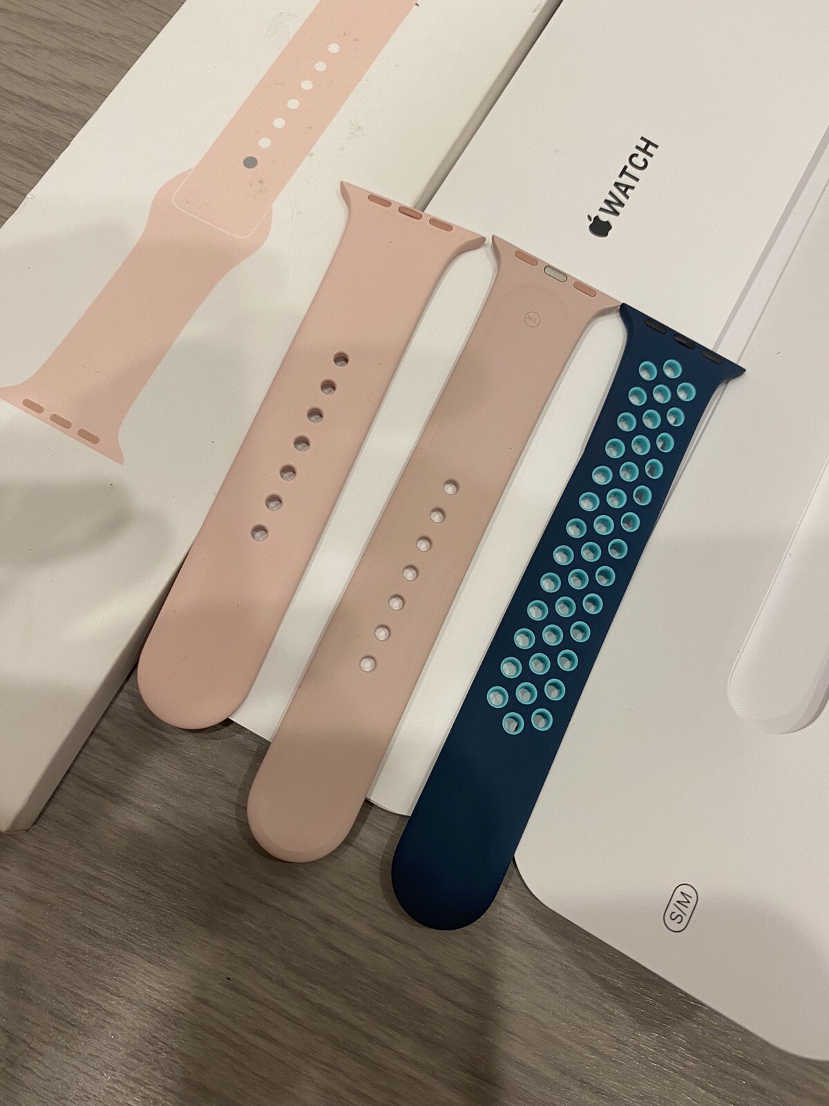 *APPLE* Watch Series Pink Sand Sport Bands 1 Blue And 2 Pink (Lot Of 3) S/M M/L