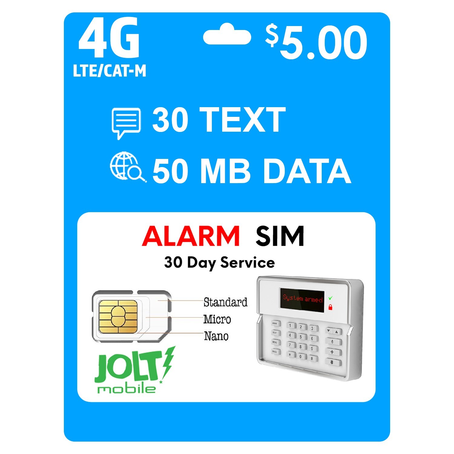 Jolt Mobile AT&T Alarm SIM Card for 5G 4G LTE GSM Home Business Security System