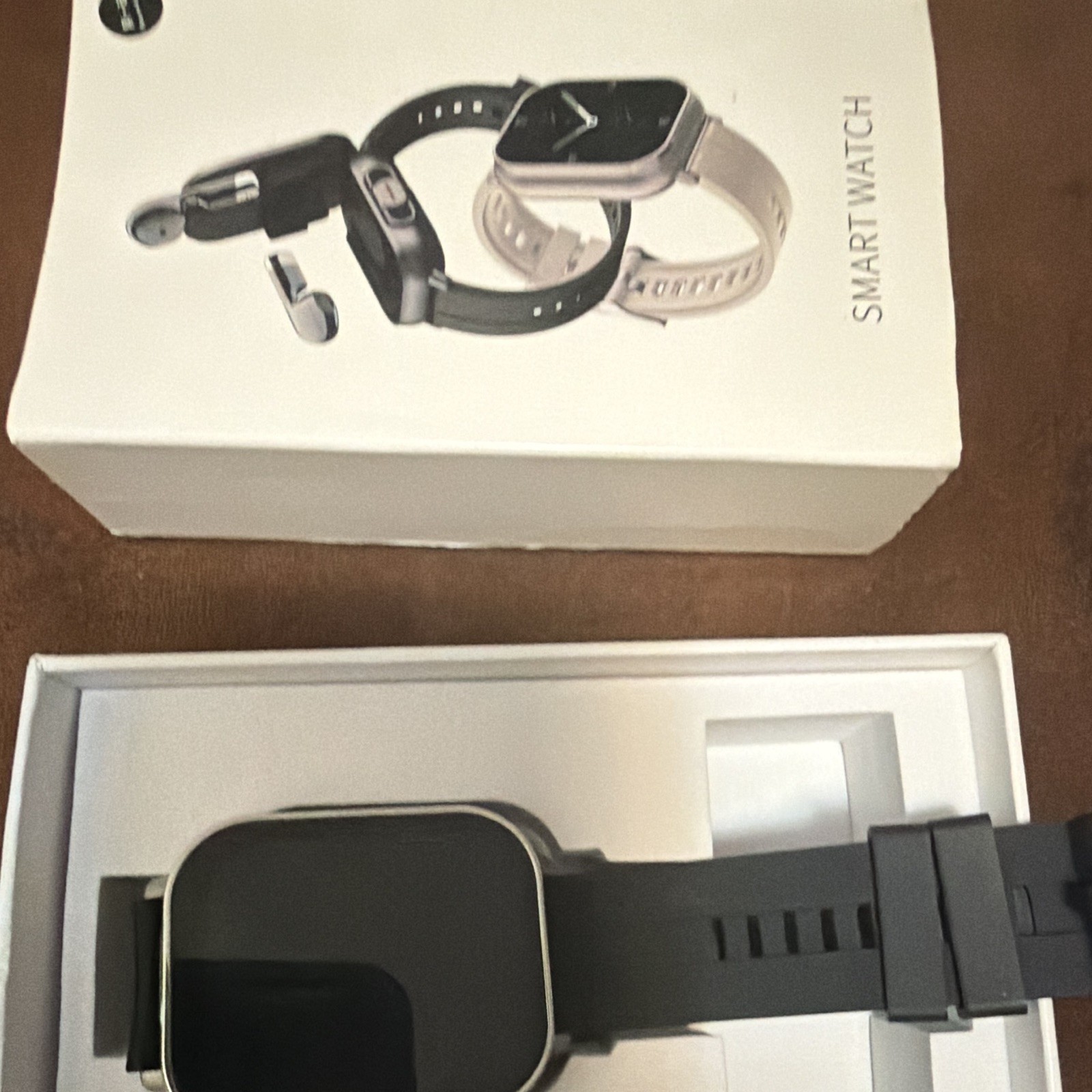Smart watch 46mm Silver Metal Case Black Silicone Band with earbuds