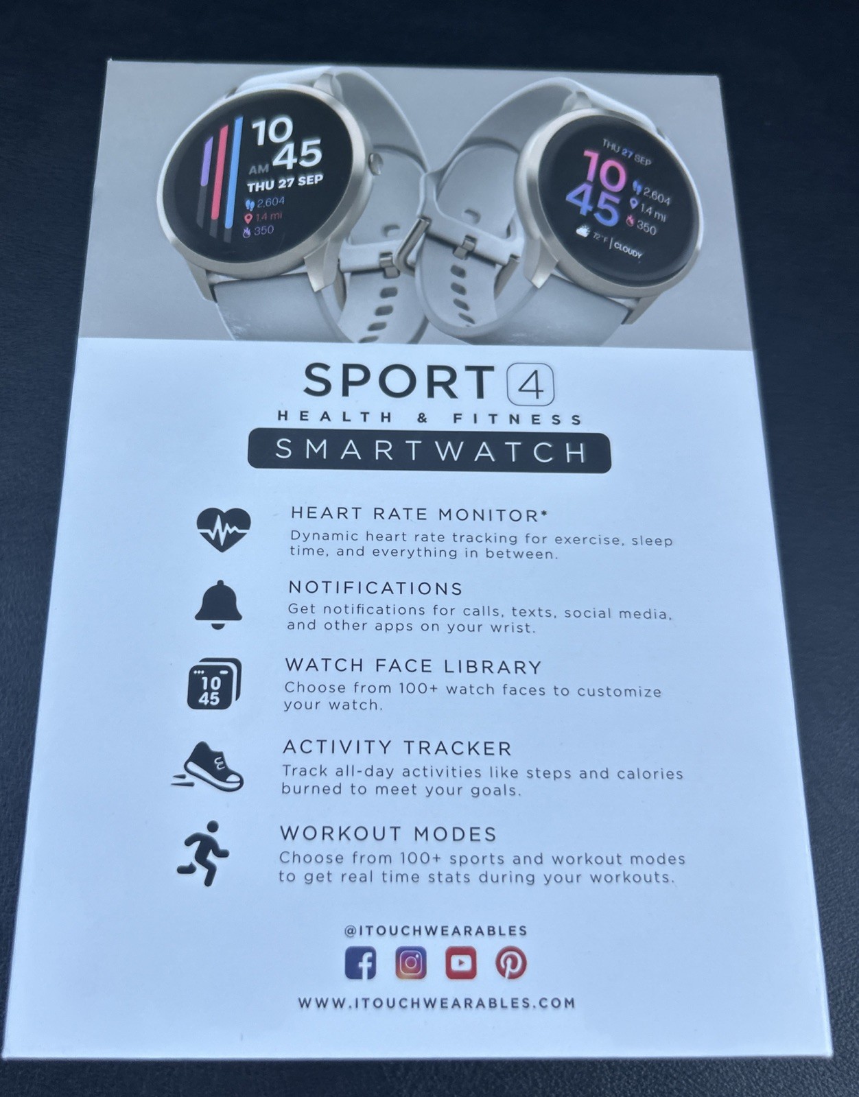 iTouch Sport 4 Smartwatch Fitness Heart Rate,Custom Face, 100+ Sports, Bluetooth