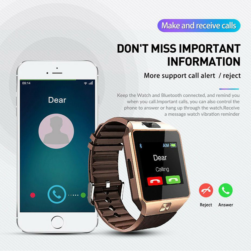 Men Women Smart Watch SIM Camera Sport Wristwatch Bluetooth Bracelet for Android