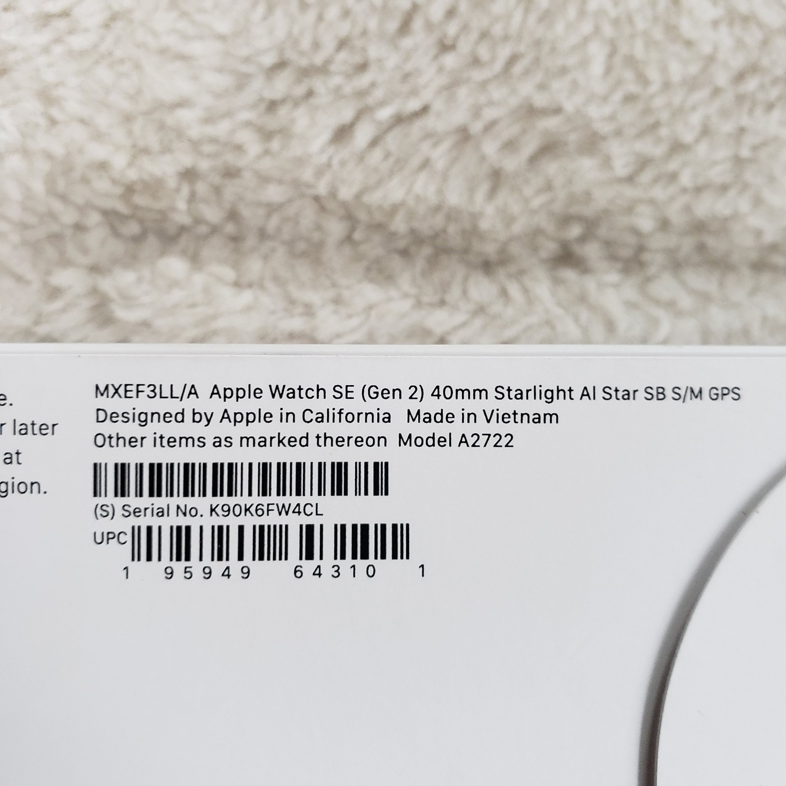 Apple Watch SE 2 40mm Starlight Aluminum – Starlight Sport Band MXEF3LL/A