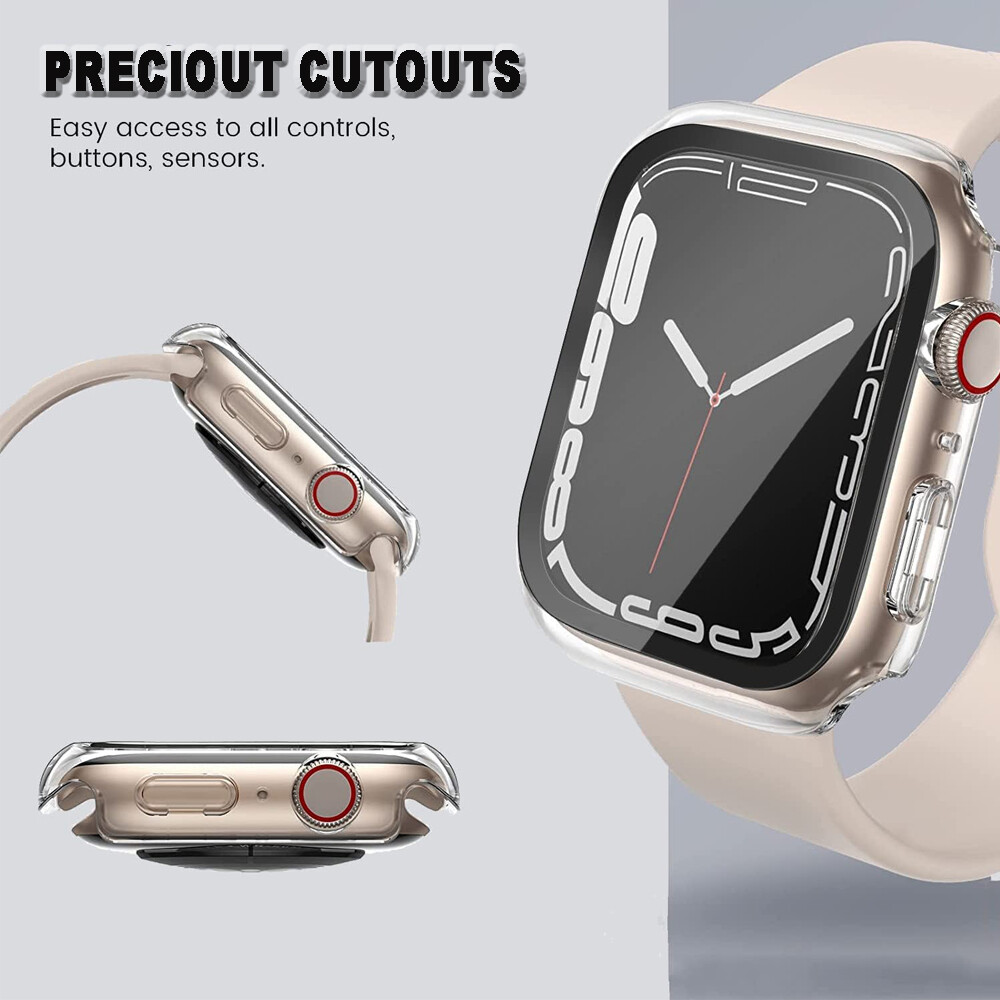 For Apple Watch Series 8 Full Tempered Glass Screen Protector Case Cover 41/45MM