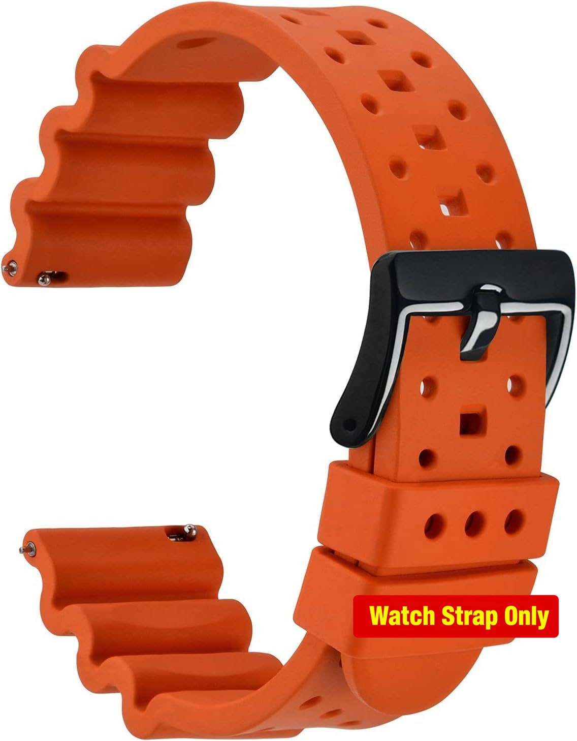 Strap For 24mm, Men, FKM Rubber, Black Buckle, Ventilated, Pumpkin Orange