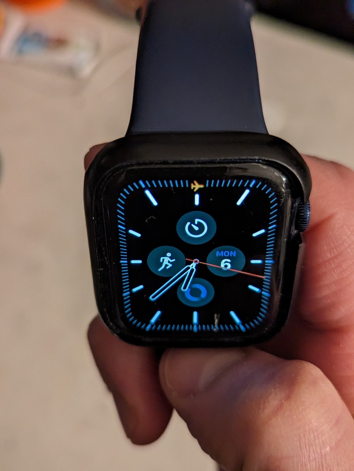 Apple Watch Series 6 44 mm Blue Aluminum Case with Deep Navy Sport Band…