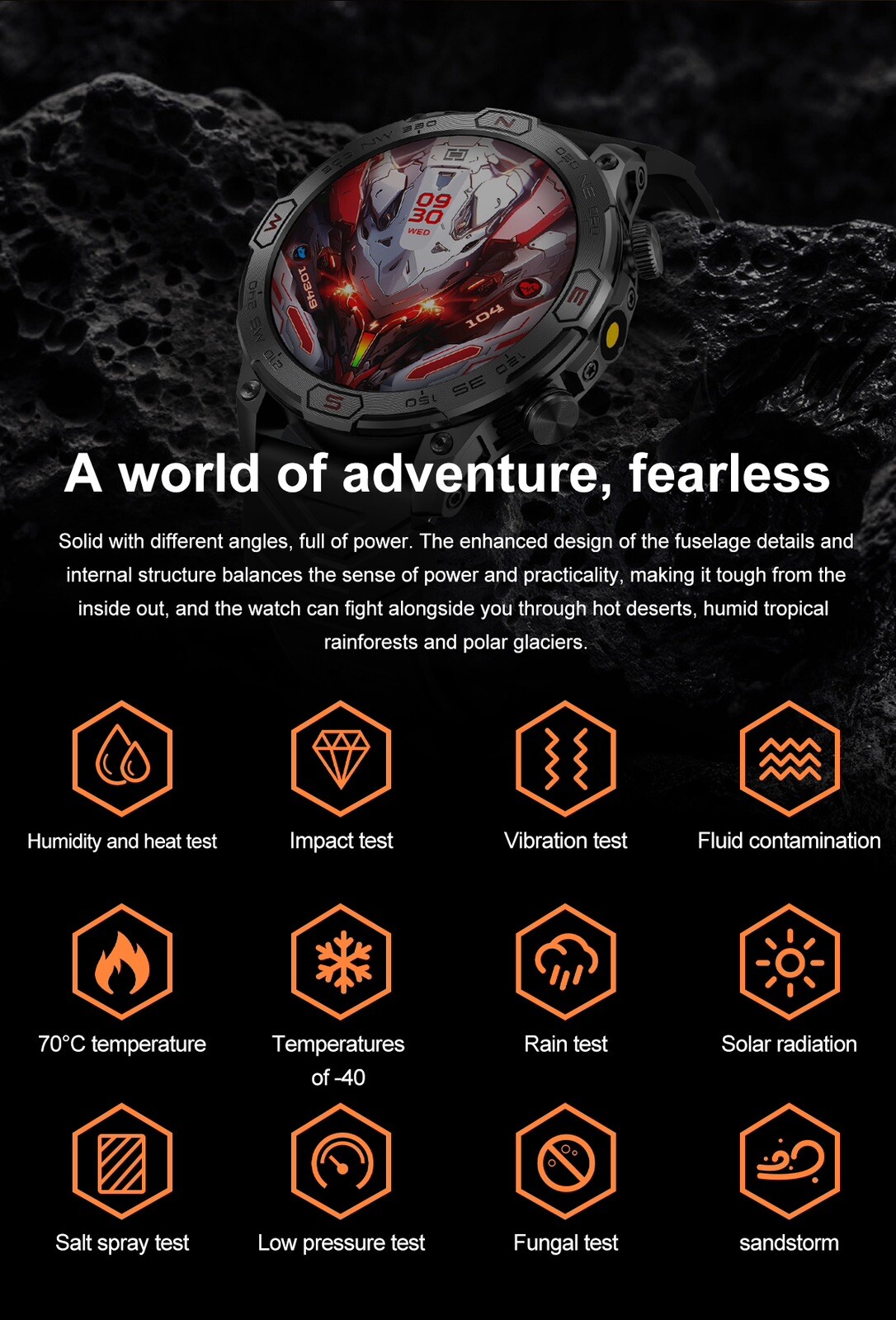 Tactical Smartwatch with Compass 100+Sports Modes Fitness Tracker Heart Rate