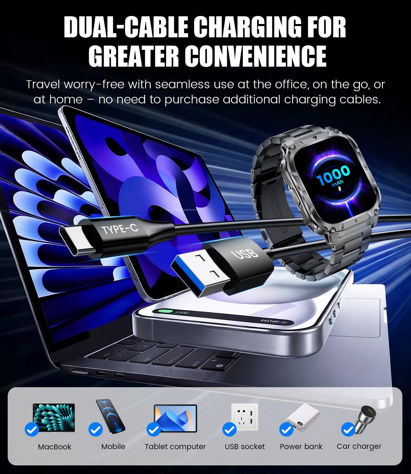 2.0″ Military Smart Watch for Men with Flashlight, Make/Answer Calls, 1000mAh…