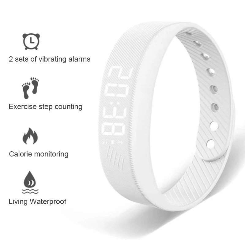 Running Pedometer Alarm Clock Watch Snooze Proof Adjustable Bracelet