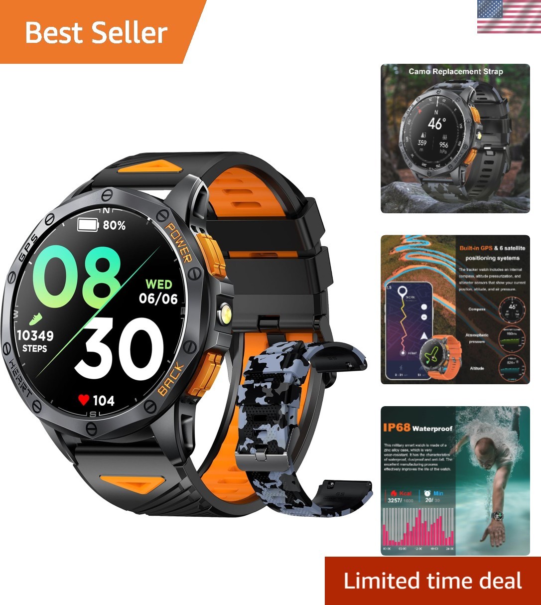 Military Smart Watch with Built-in GPS & 170+ Sport Modes – Durable & Waterproof