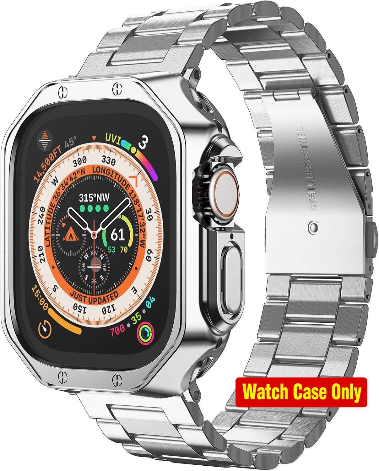 Stainless Steel Metal Chain Case for Apple Watch Ultra 49mm with TPU Cover