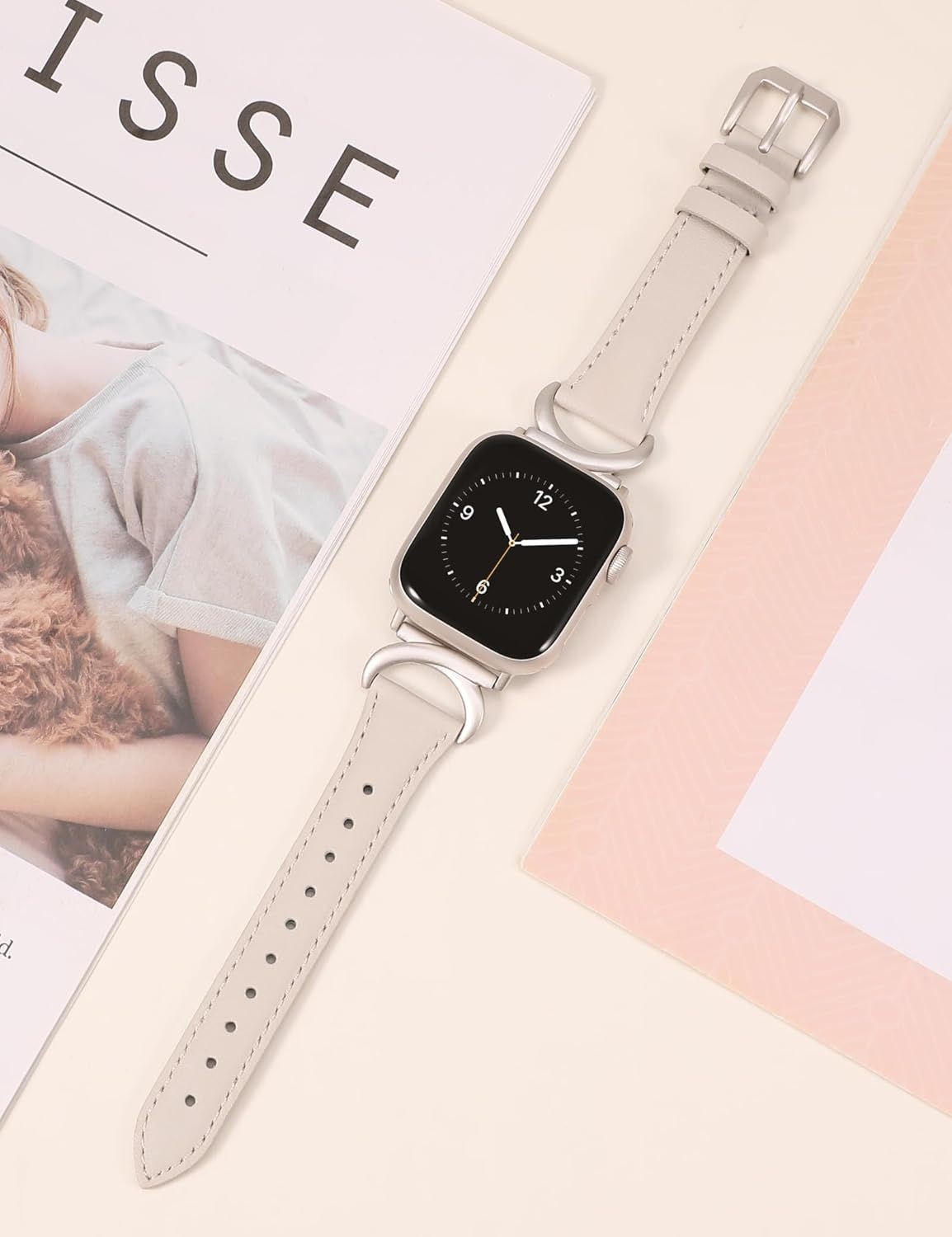 Leather Strap Compatible with Apple Watch Series 8 9 10 38/40mm Slim Dressy