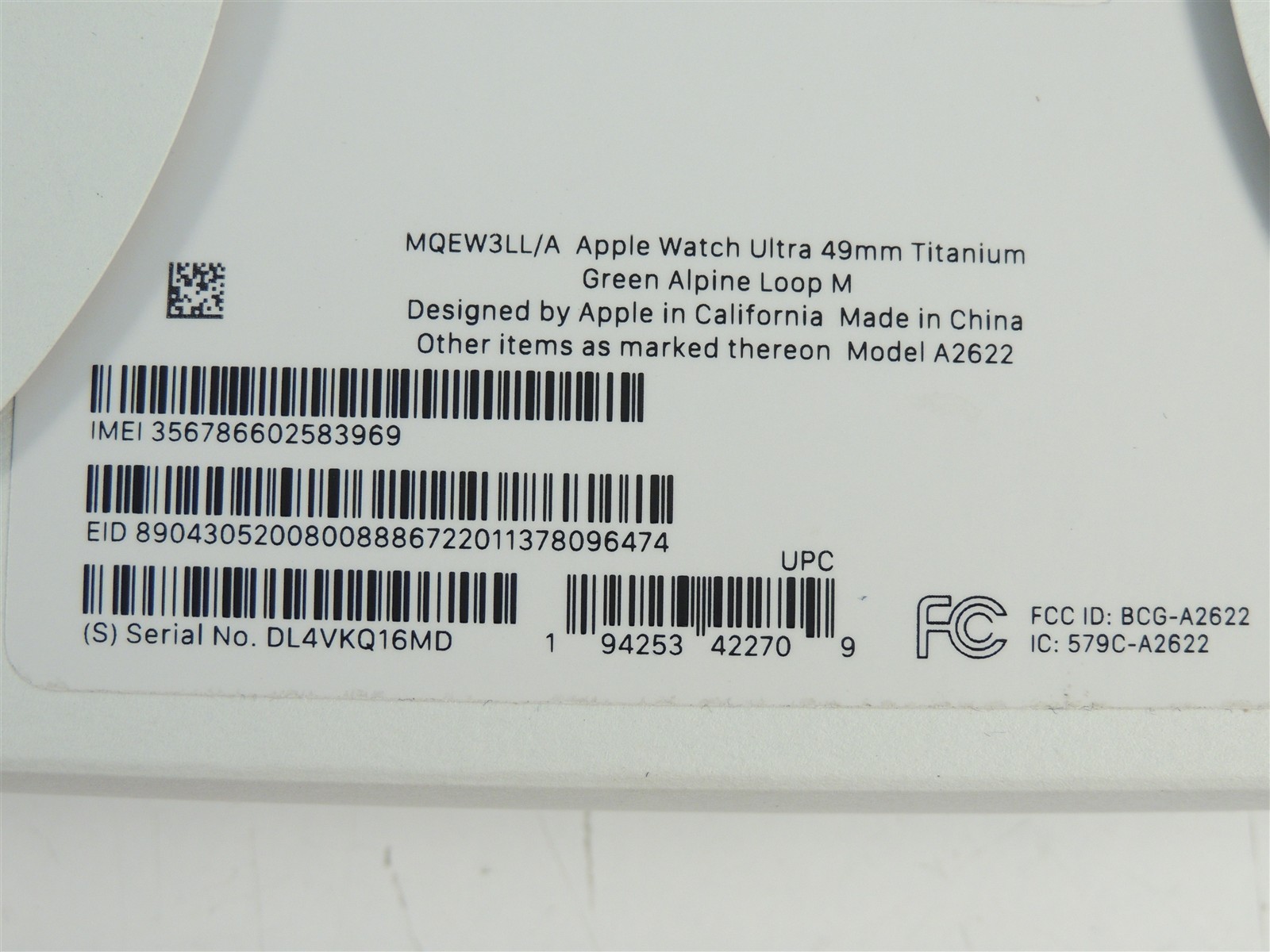 Apple Watch Ultra Titanium Case AT&T WR-100M MQEW3LL/A Green Alpine Loop 49mm