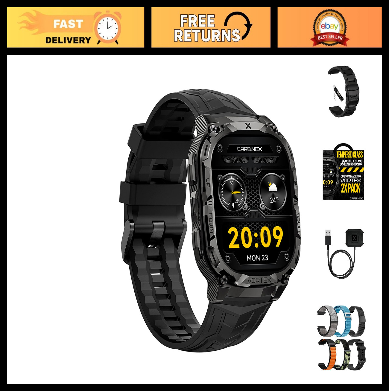 Rugged Smartwatch with Call Function, IP69K Waterproof Fitness Tracker, Sport De