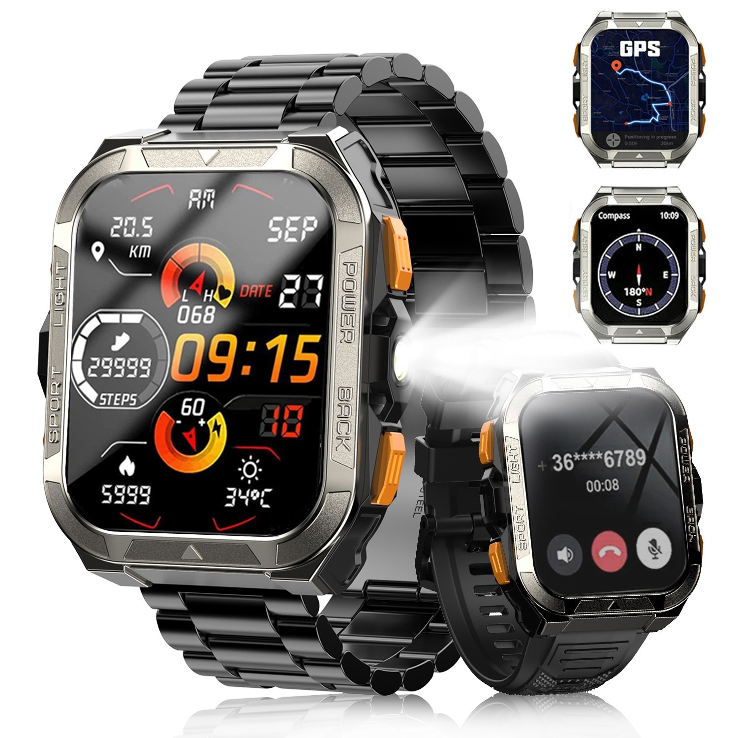 Military Smart Watch Men,Built-in GPS /LED Flashlight /Compass ,With AI ChatGPT