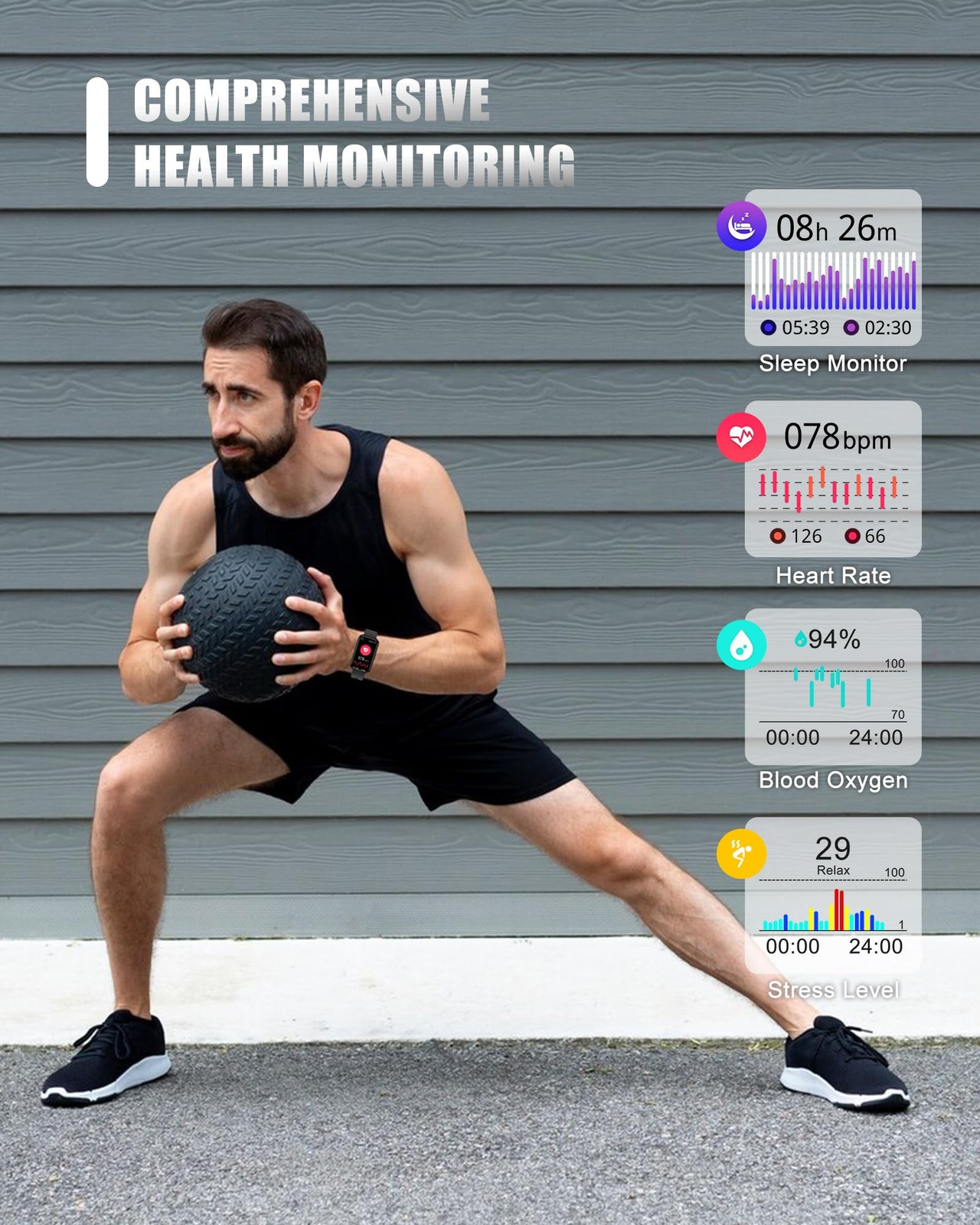 Fitness Tracker, Smart Watch for Women Men with 24/7 Heart Rate/Blood Pressur…