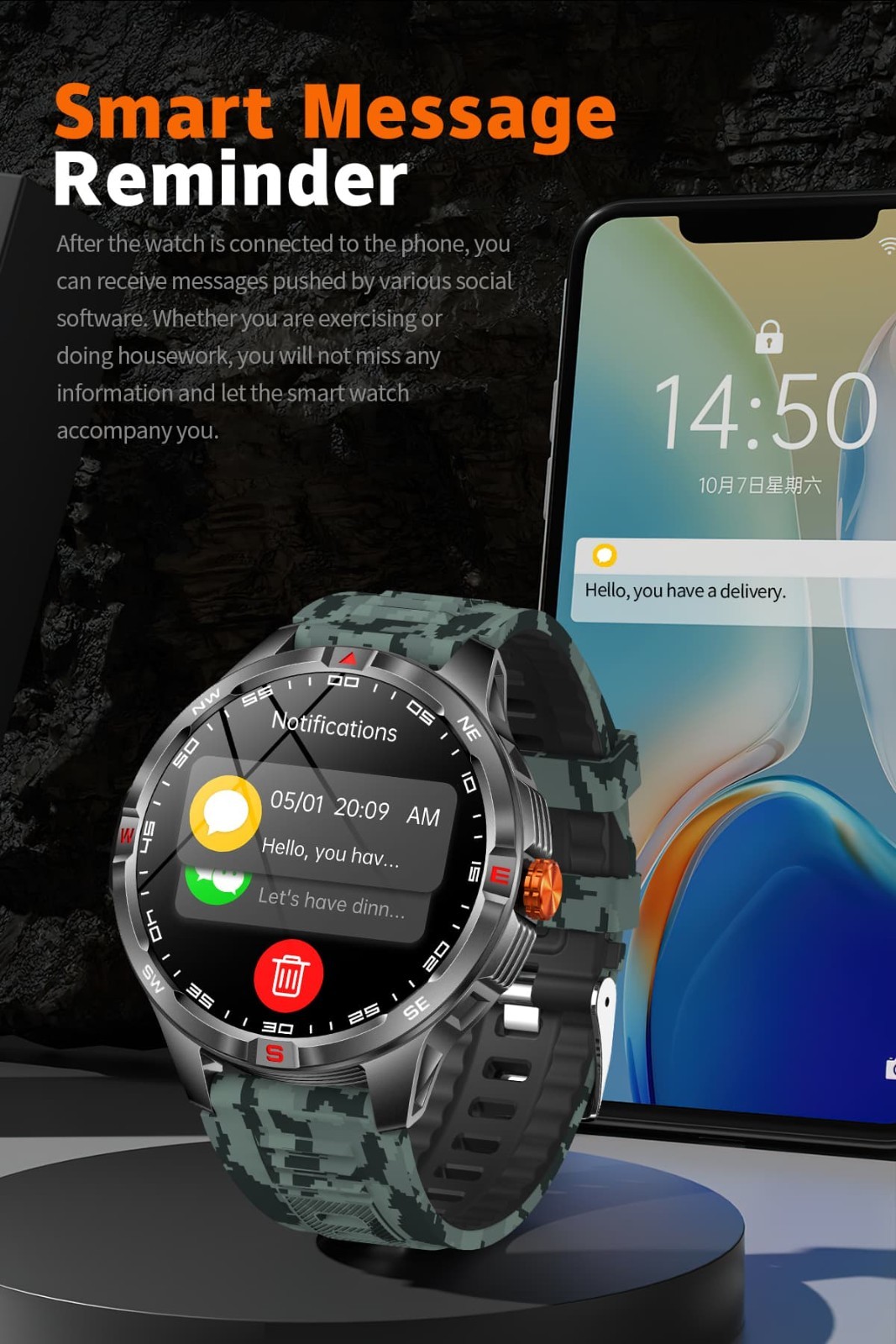 Military Smart Watches for Men, 1000mah Big Battery Smartwatch Men 1.46 ”