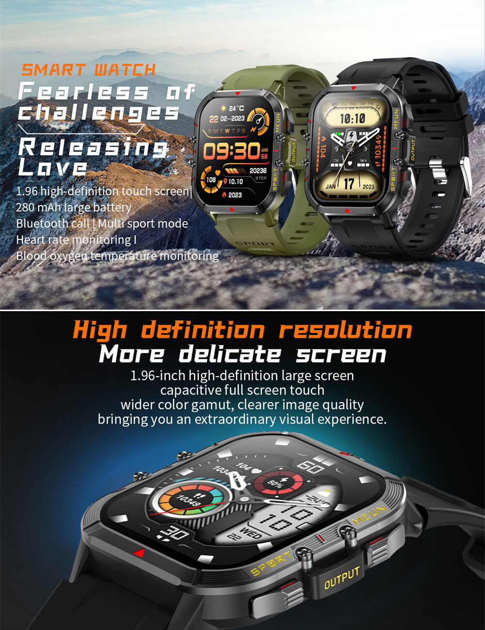 Smart Watch Men Bluetooth Call 1.96 inch Touchscreen Activity Fitness Tracker