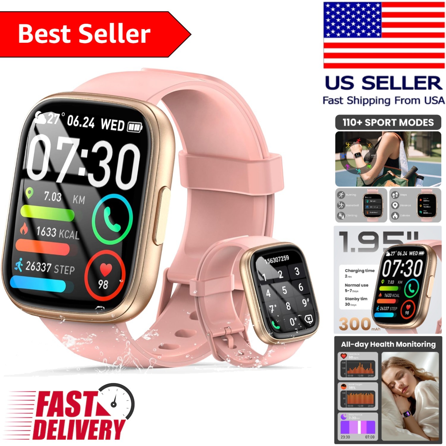 All-Day Health Companion: 1.95″ Touchscreen Smart Watch with Heart Rate Monitor