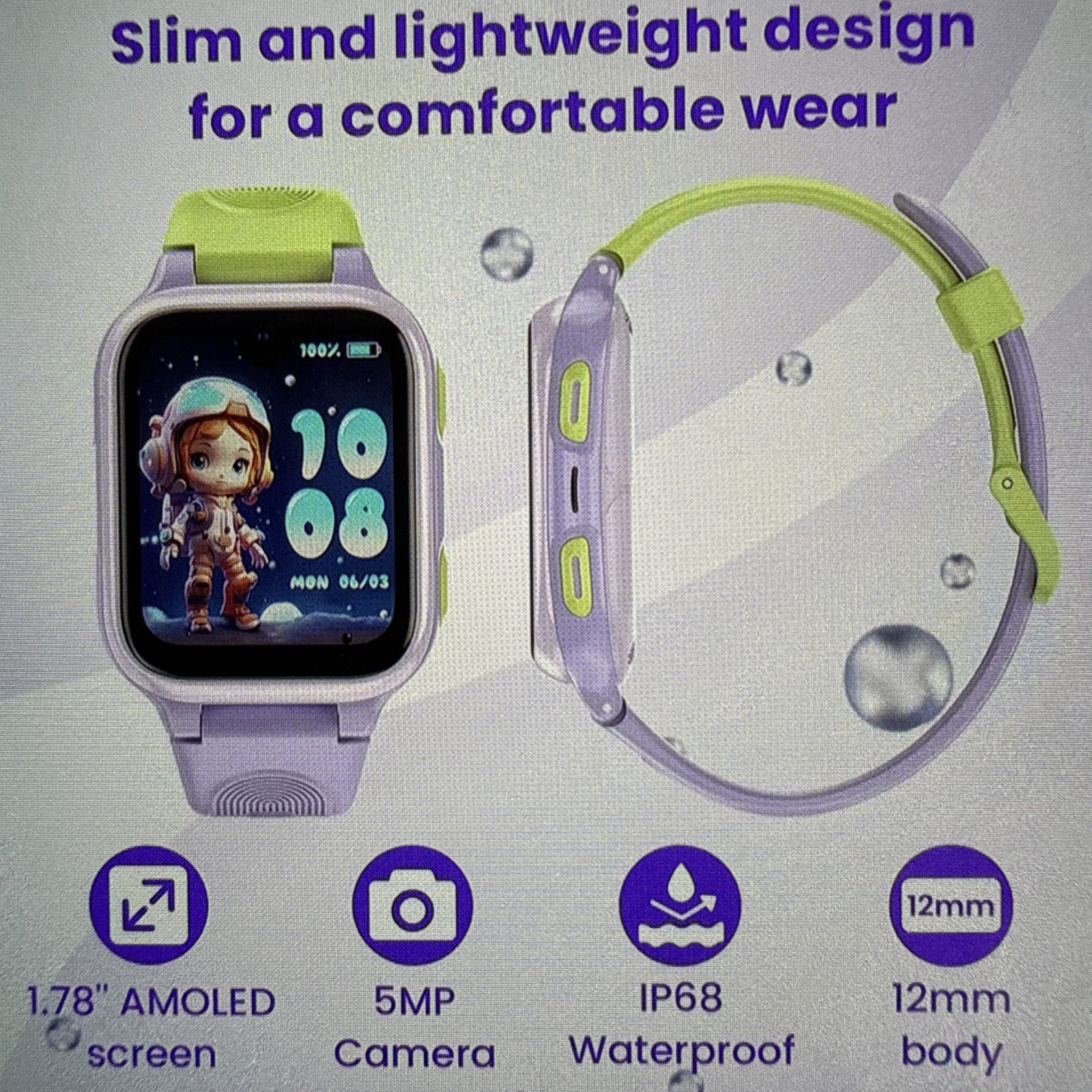 K9 Smart Watch for Kids with GPS Tracker, AI Voice & Video Call,1.78″ Purple