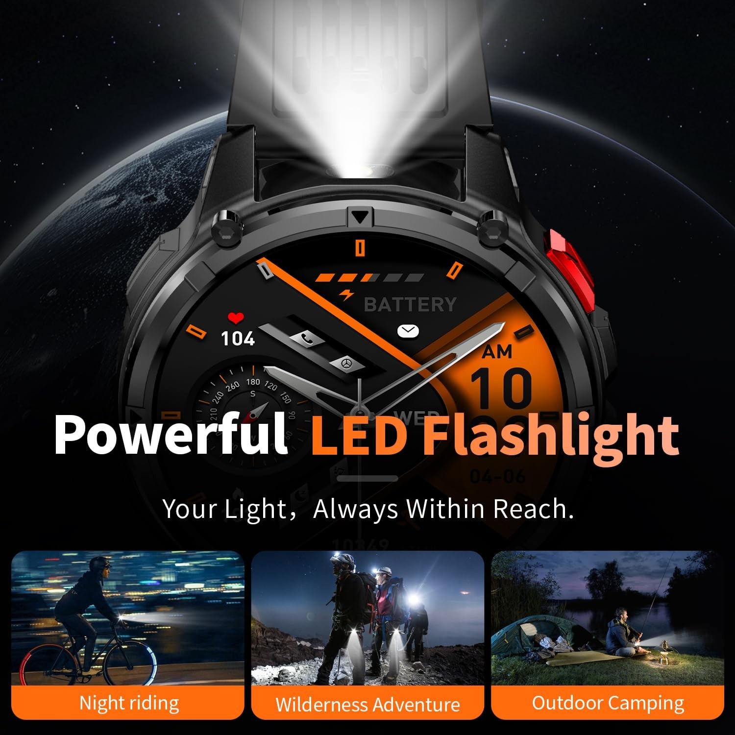 Men’s Military Smart Watch – Waterproof Fitness Tracker, 100+ Sports Modes, Hear