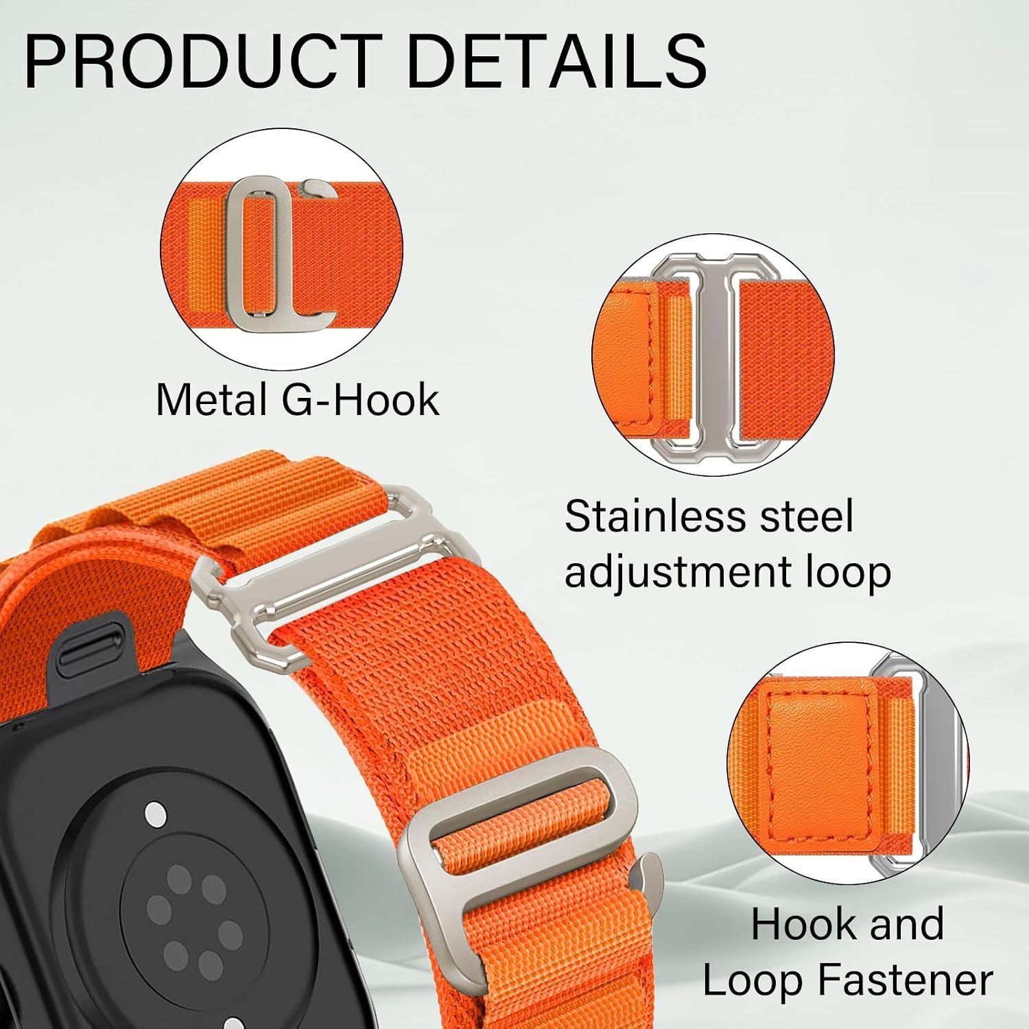 Adjustable Nylon Band with C Hook for Apple Watch Ultra 2 49mm – Compatible Stra