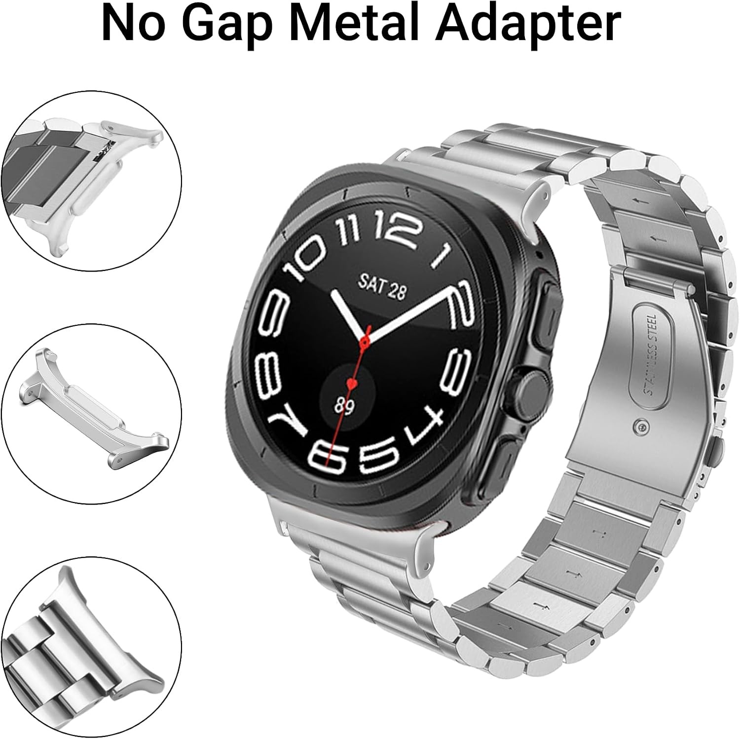 Case For Samsung Galaxy Watch Ultra 47mm, 2 Pairs Metal Adapter Band Accessories