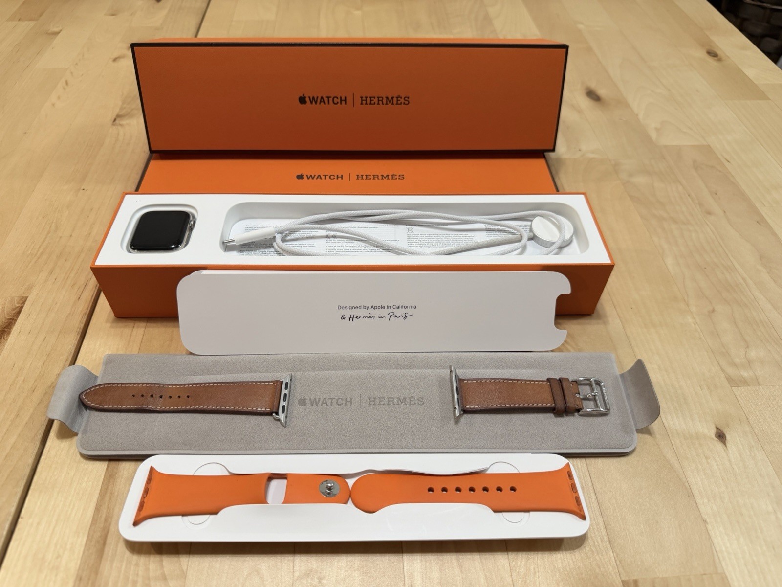 S5 excellent cond iWatchHermès 4o Silver Stainless Steel Brown Leather Band+1rub