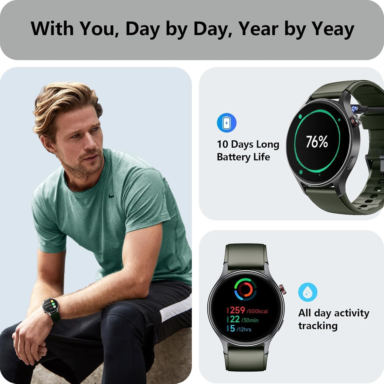 Smartwatch with AMOLED Display, Heart Rate & Sleep Tracker, Waterproof