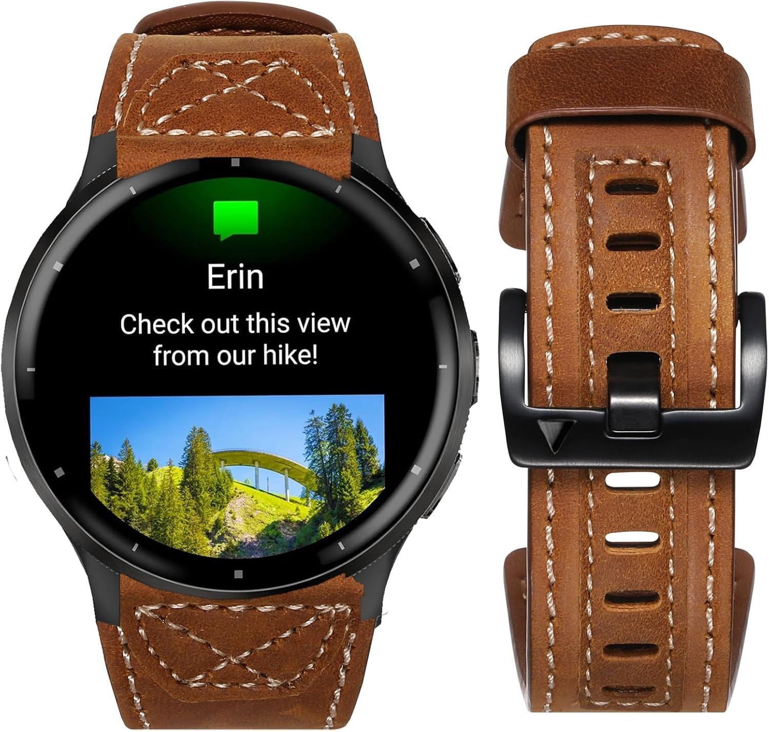 Genuine Leather Strap Compatible with Garmin Venu 2 45mm, Vivoactive 4