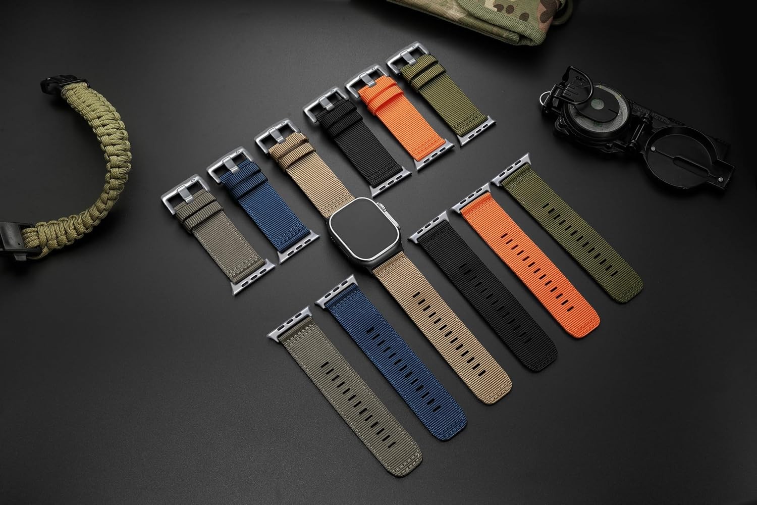 Rugged Tactical Nylon Strap Compatible with Apple Watch Ultra 49mm, Army Green/S