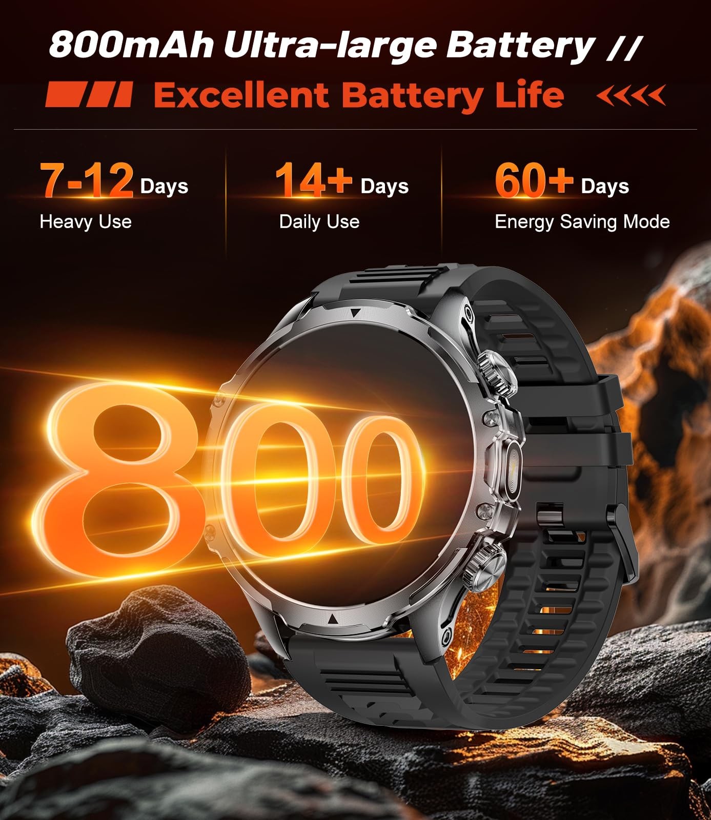 LIGE Smart Watch 1.7″ HD Screen 5ATM Waterproof 1000mAh Battery Black Silicone