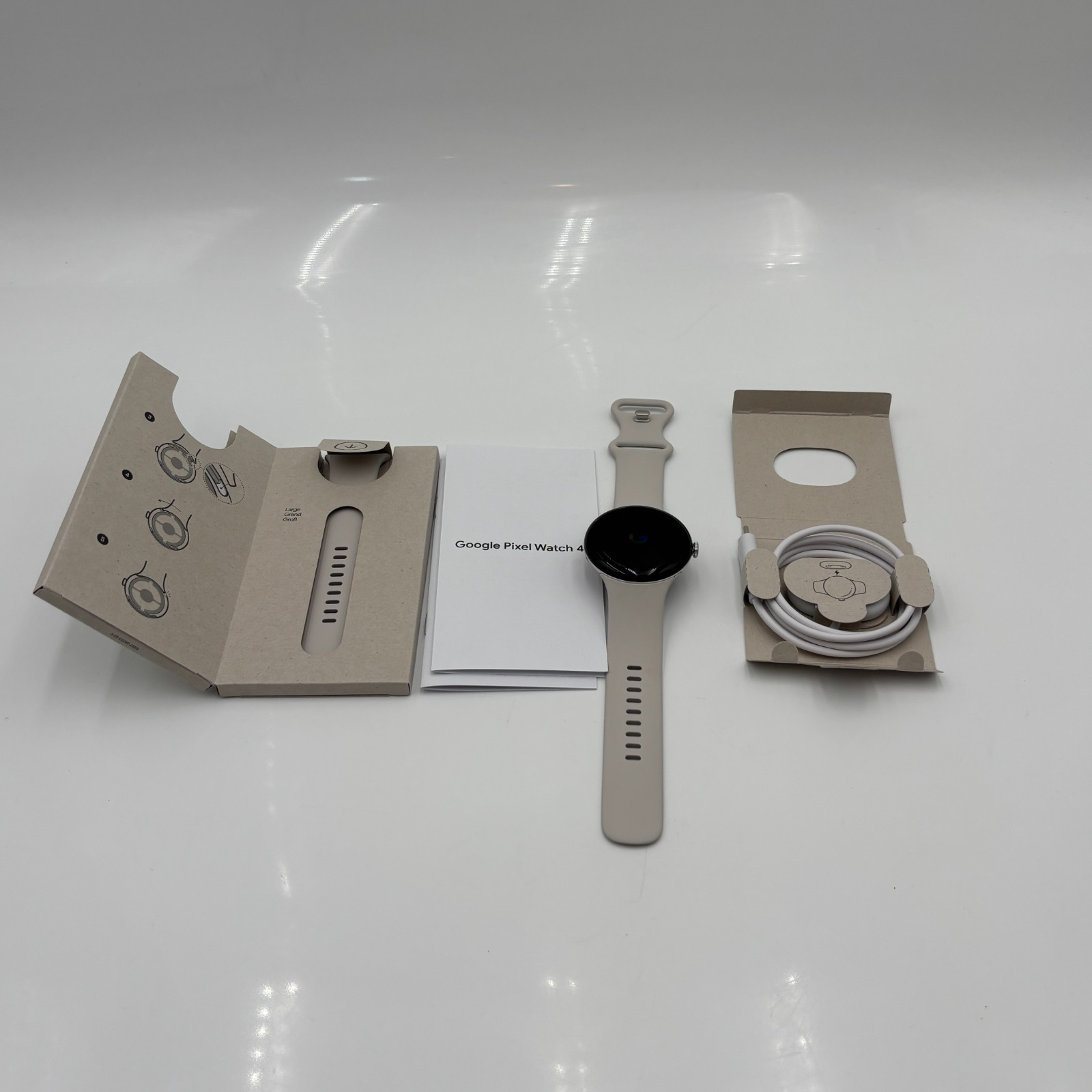 Google Pixel Watch 4 45mm Polished Silver Aluminum Case Porcelain Band NEW