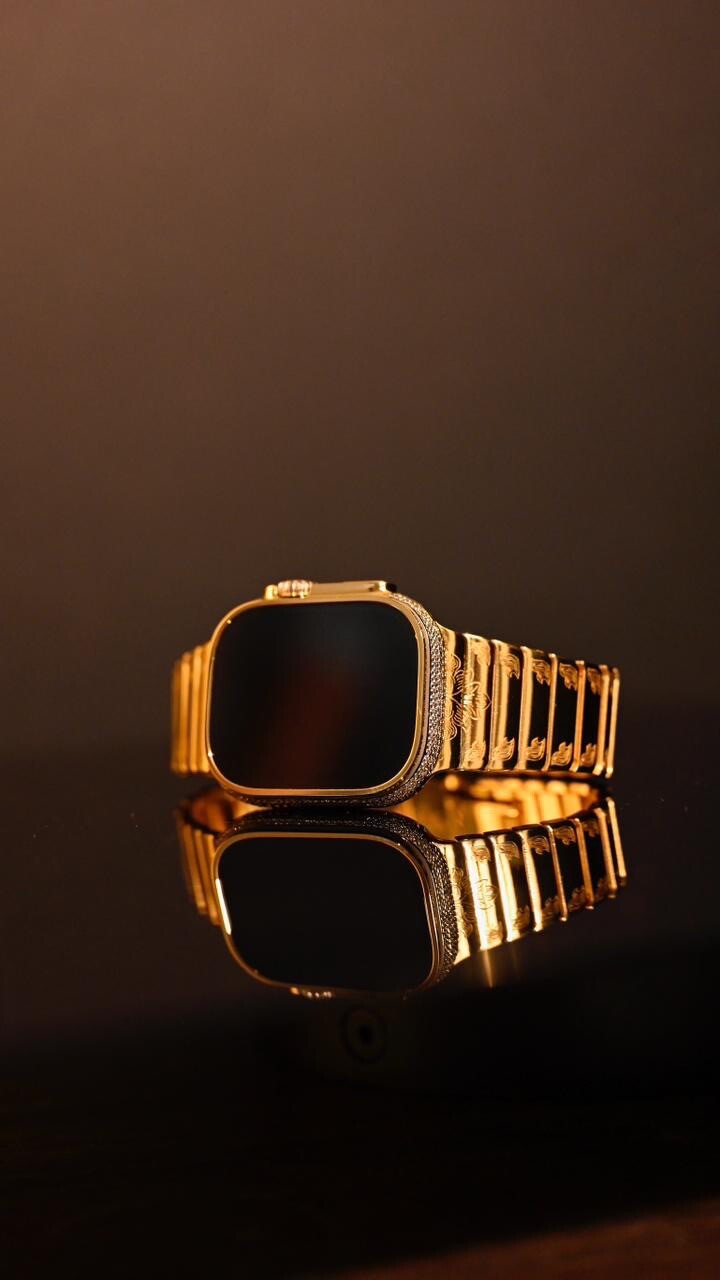 24k Gold Plated Apple Watch ULTRA 3 49mm Zircon Diamonds Engraved 24k Gold Band