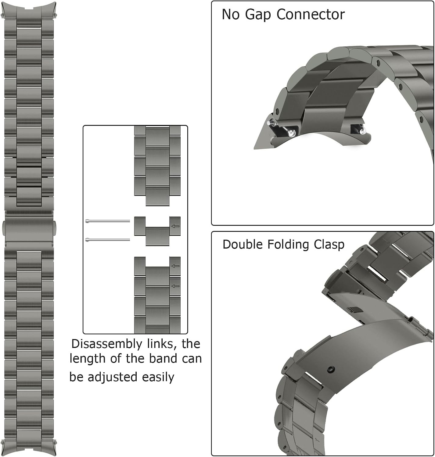 Gray Titanium 20mm Metal Strap for Samsung Galaxy Watch 7 44mm Compatible Band