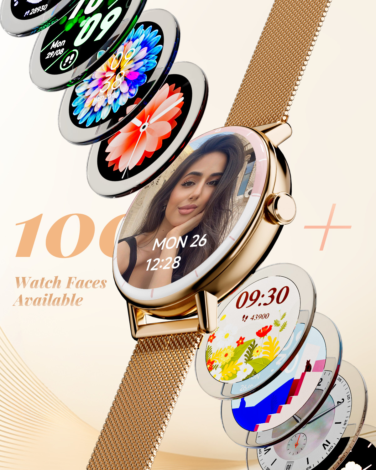 TOOBUR Women’s 40mm Smart Watch, Bluetooth Call, Fitness Tracker HR Sleep IP68