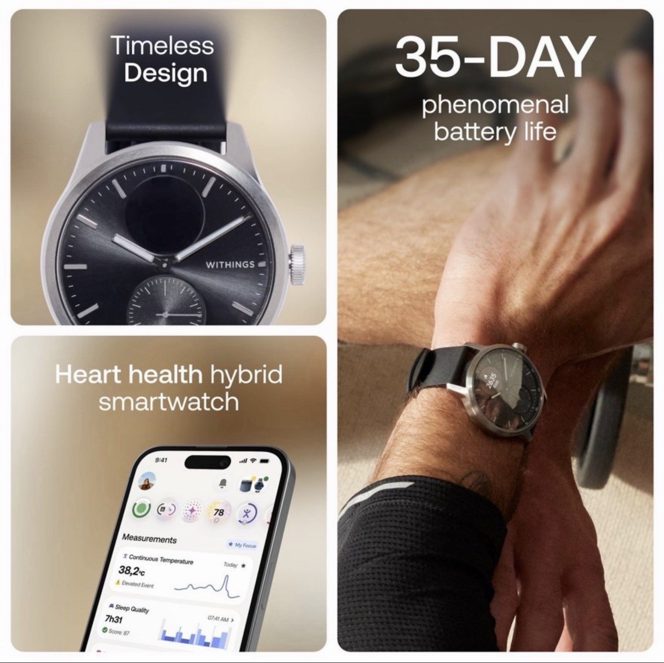 Withings ScanWatch 2 – Heart Health Hybrid Smartwatch – 42mm – Black/Silver NEW
