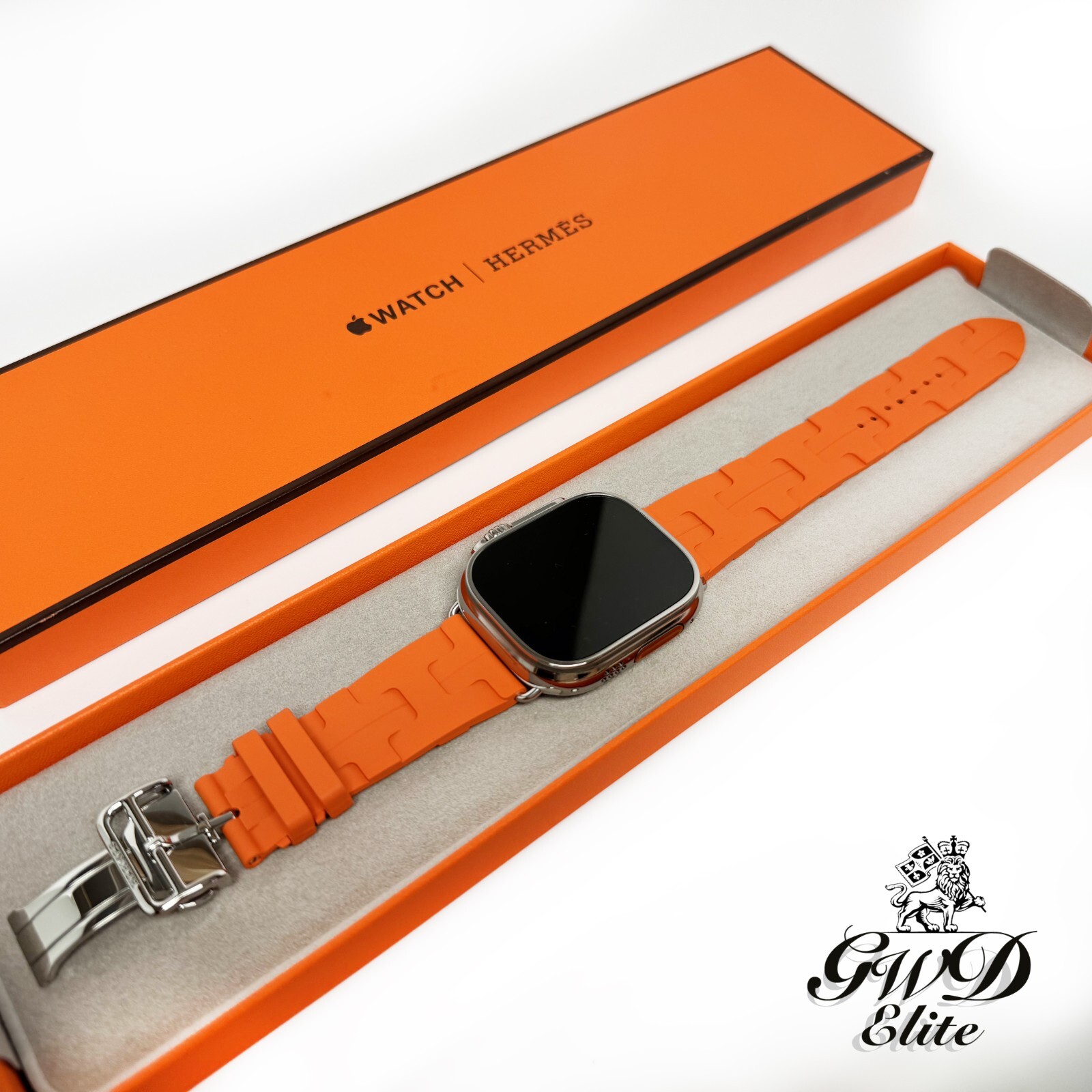 49mm Hermes Apple Watch Ultra 2 Kilim Orange Rubber Deployment Custom Bundle