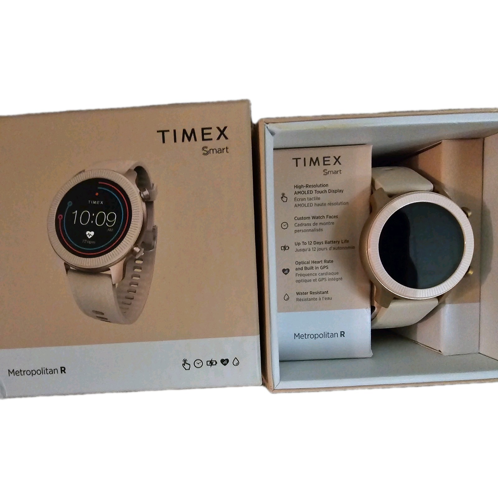 Timex Metropolitan R 42mm Smartwatch with a pink silicone strap.