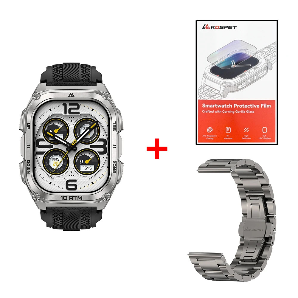 KOSPET Tank M4 Smart Watch for Men Stainless Steel GPS 6-Sat 10ATM Waterproof