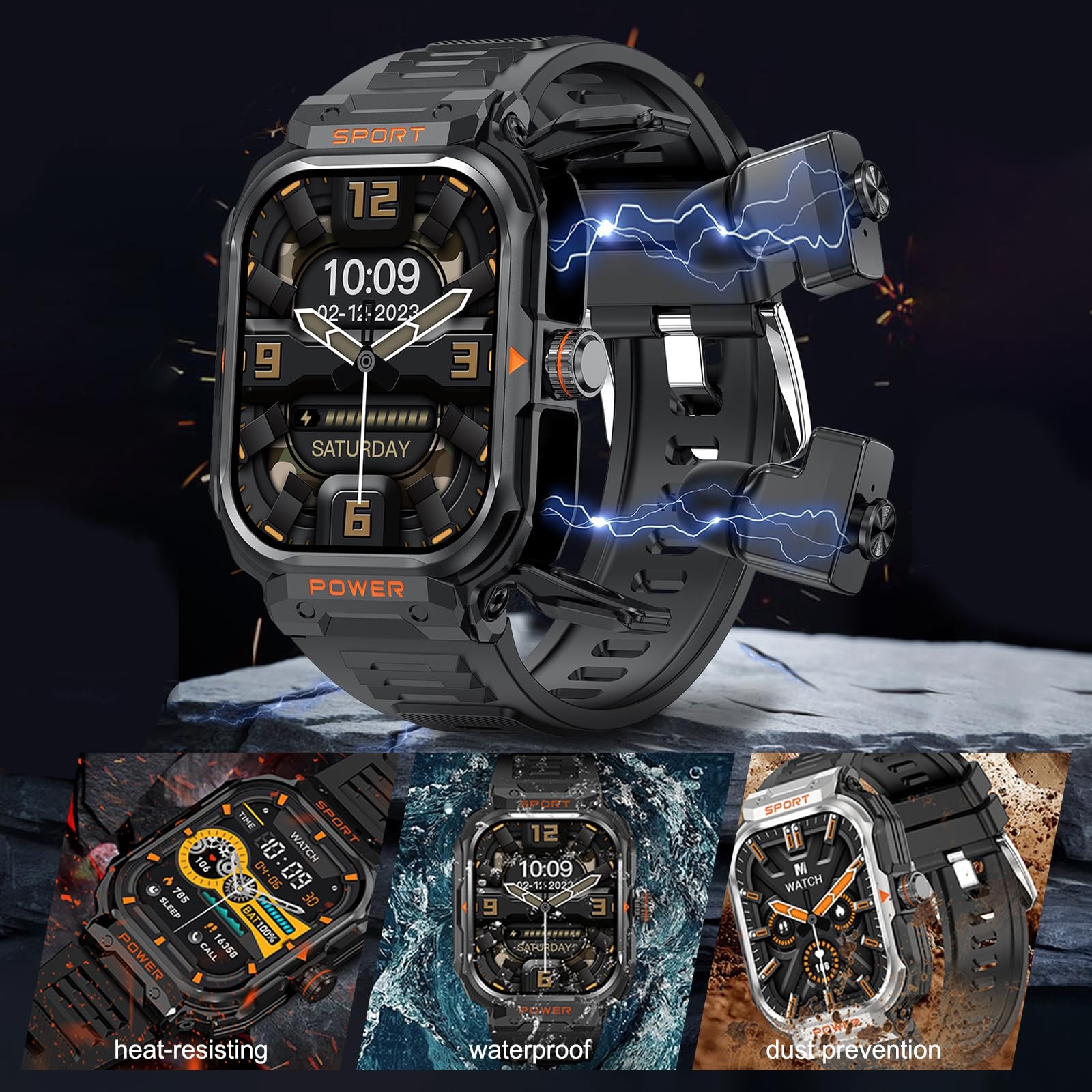 with Earbuds for Men, 2.01″ HD Screen Military Watch, Answer/Make Calls, Spor…