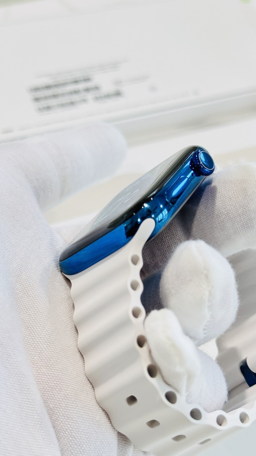 Custom Anodized Polished Blue Gold 46MM Apple Watch SERIES 10 White Ocean Band