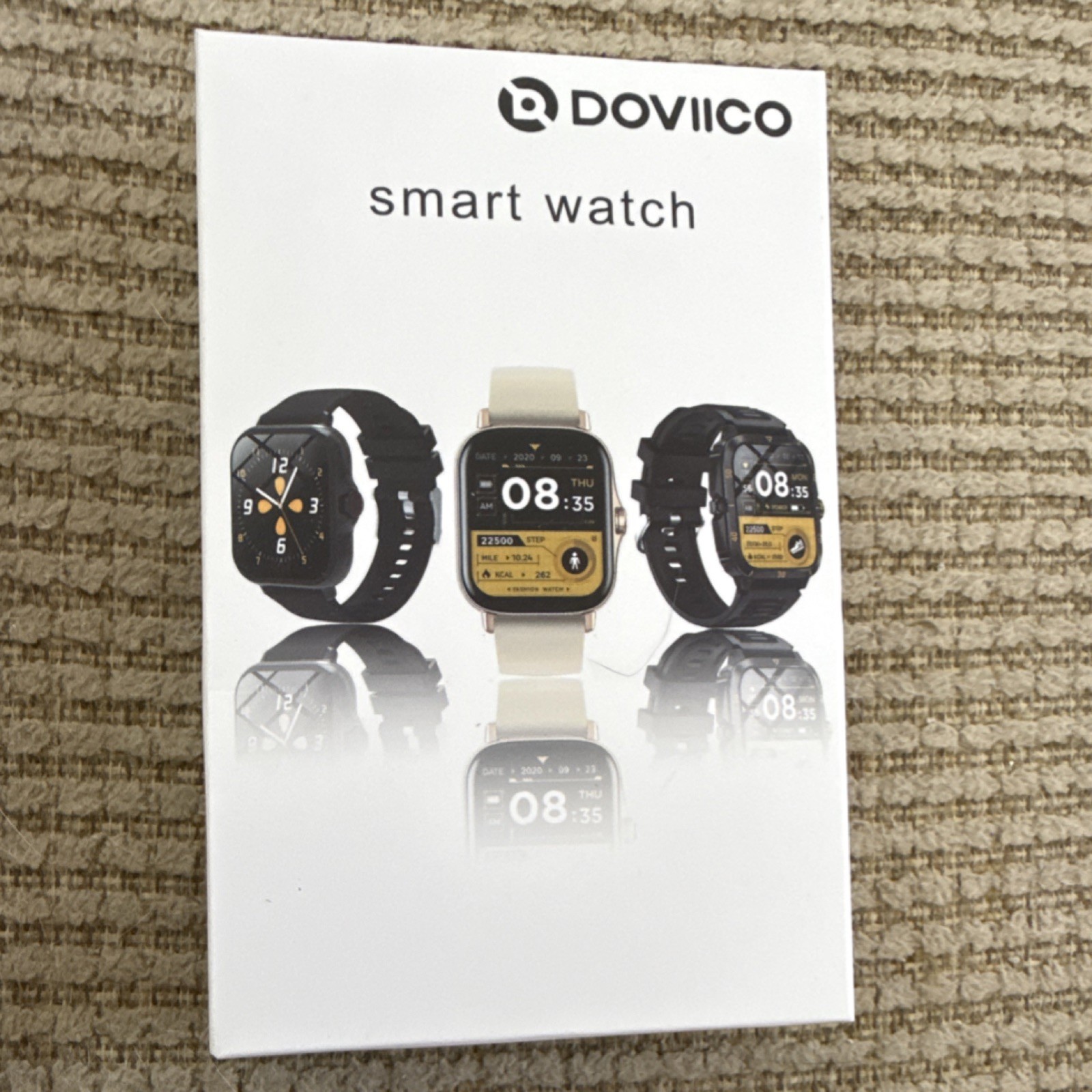 DOVIICO Smart Watch Black Silicone Band Metal Case Android iOS Compatible