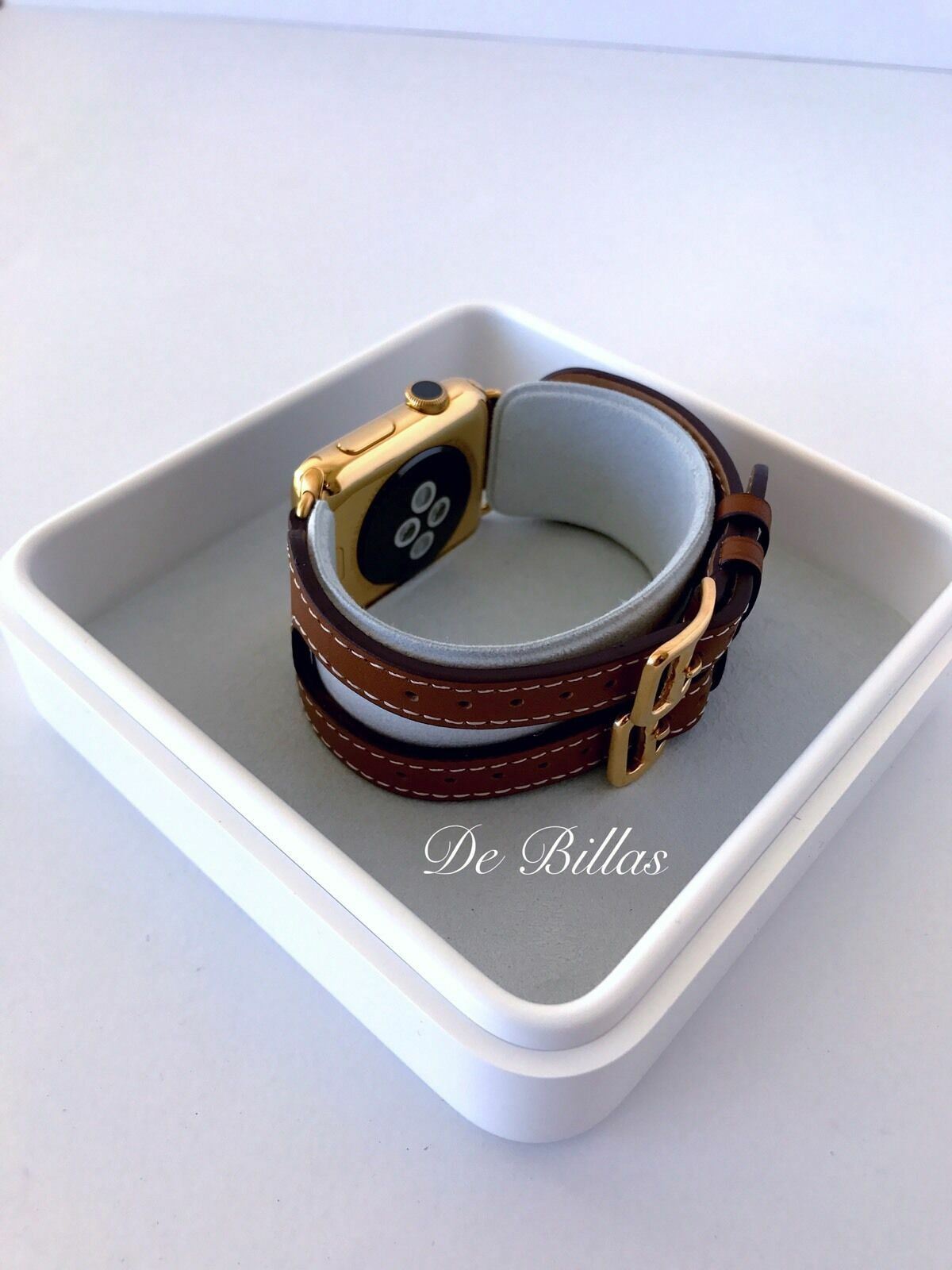 24K Gold Plated 42MM Apple Watch Series 2 with Leather Etoupe Double Buckle Cuff