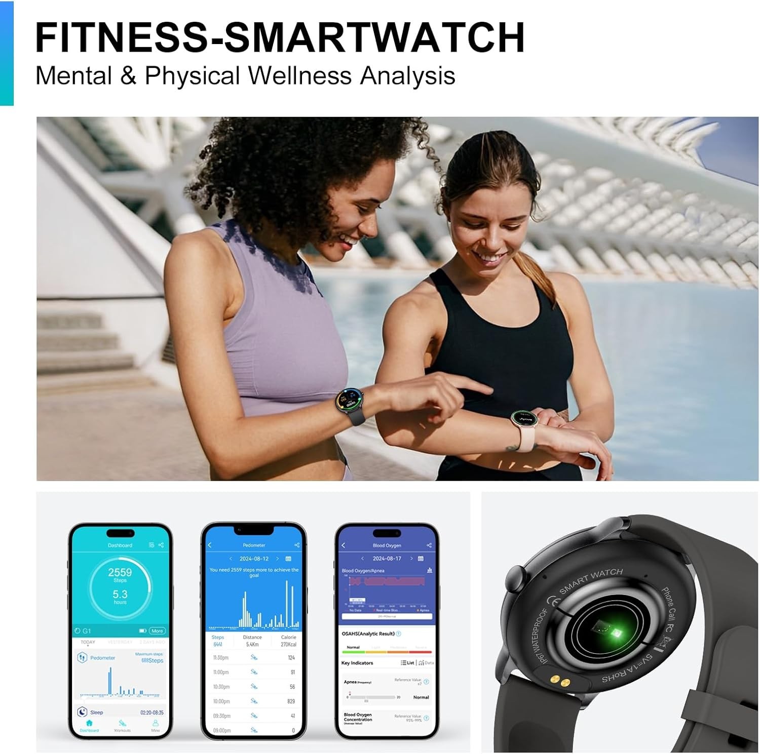 Smart Watch 1.43″ AMOLED Bluetooth Call Fitness Tracker IP68 Android iOS